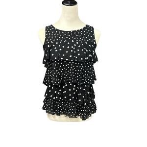 Polka Dot Ruffle Tank Top White House Black Market Medium Party Chic